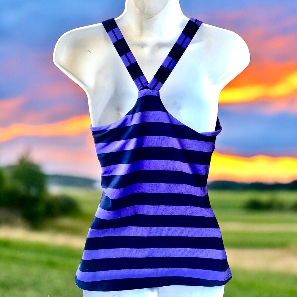 Athleta Tank Top Striped Racerback with Cups size Small